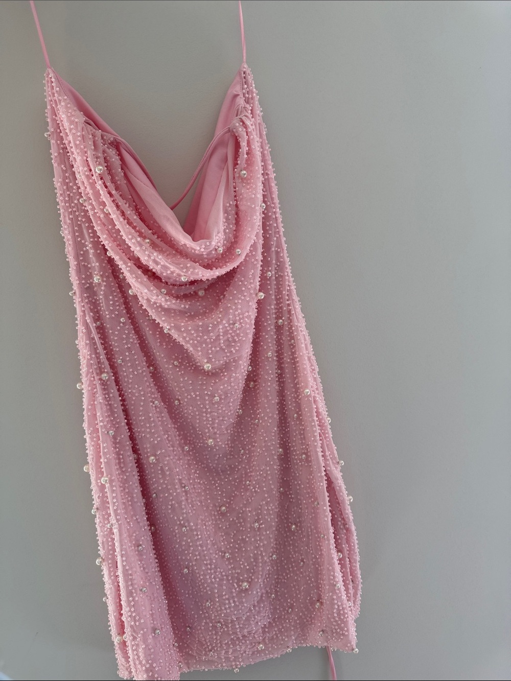Windsor Pink Beaded Cowl Slip Mini Dress